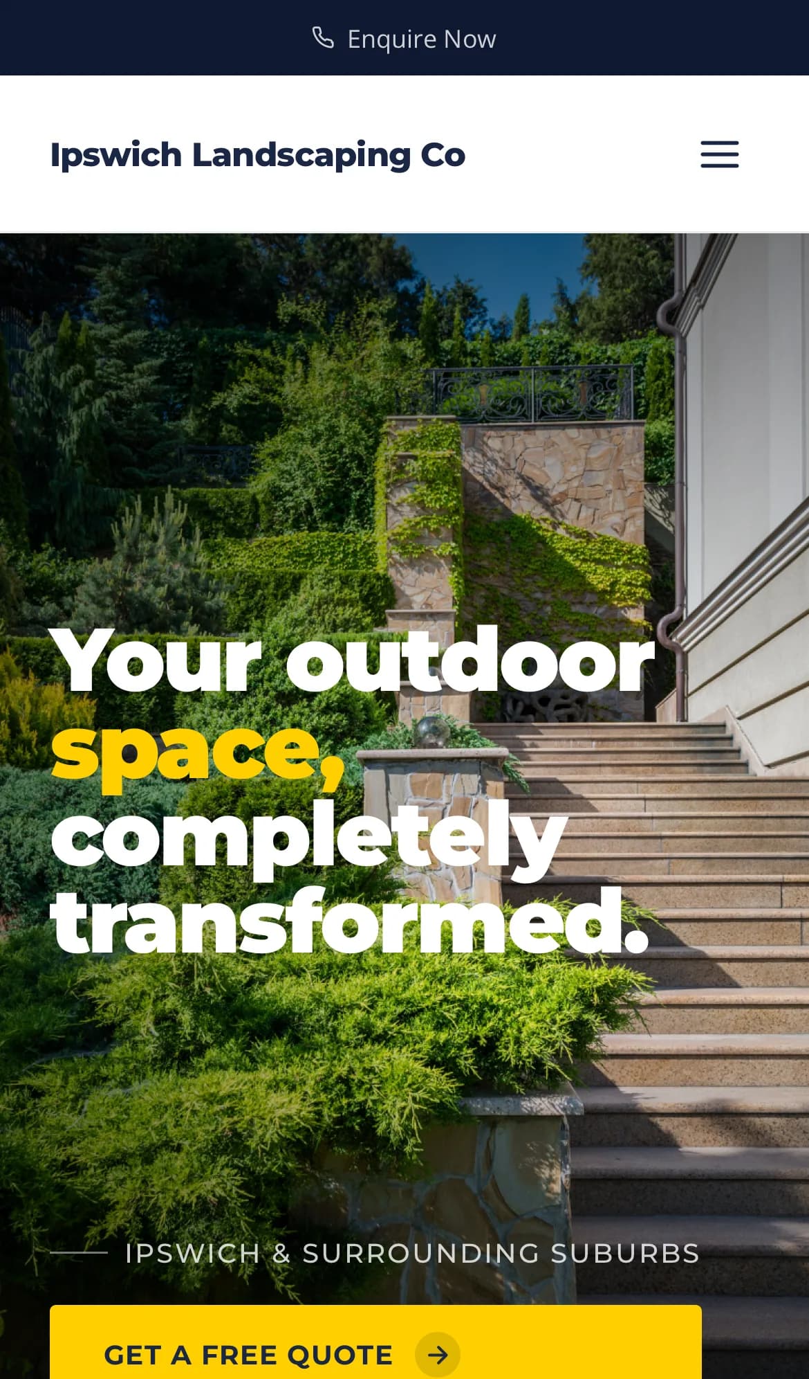 Concept landscaper website, viewed on a phone