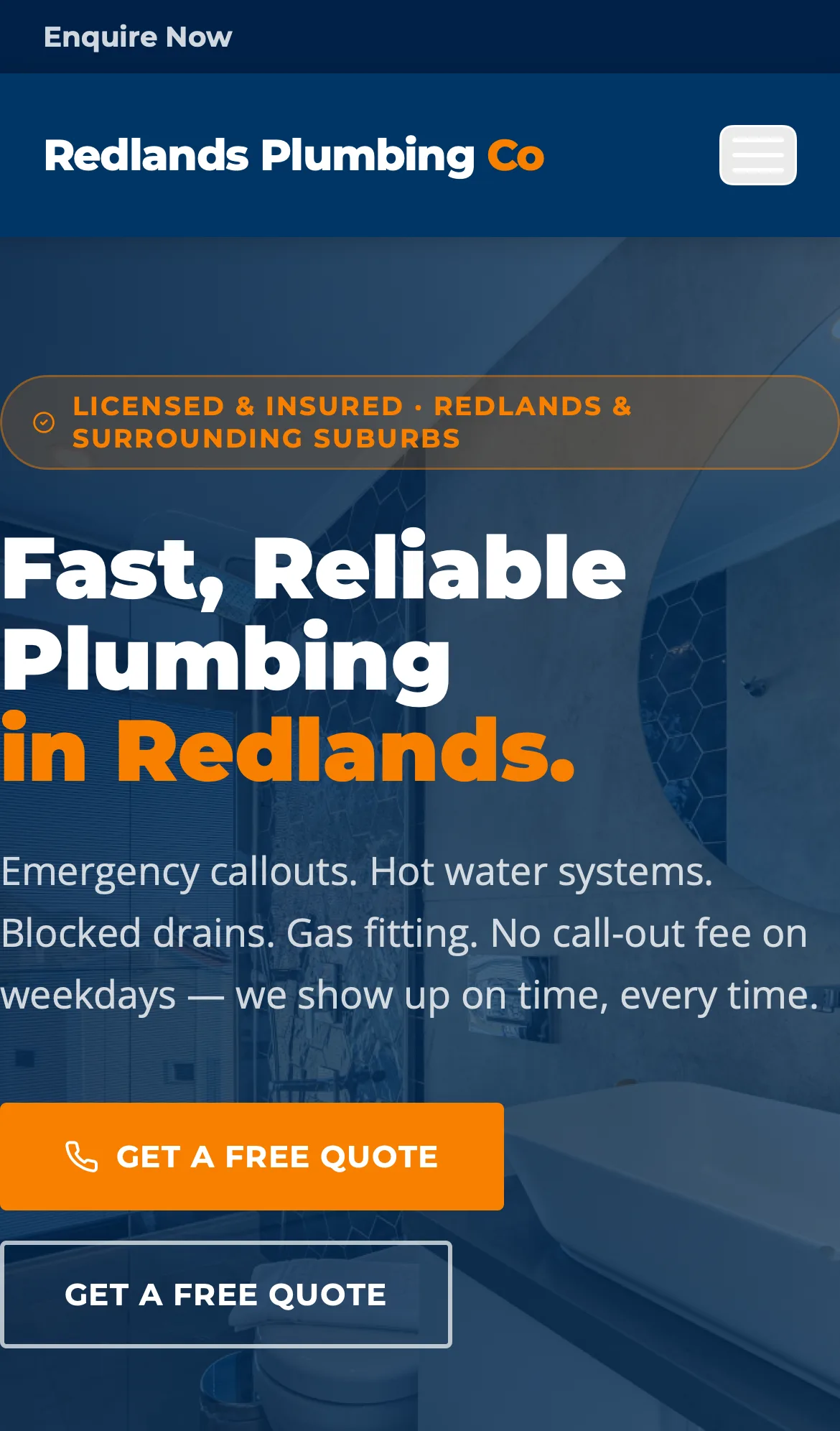 Concept plumber website, viewed on a phone